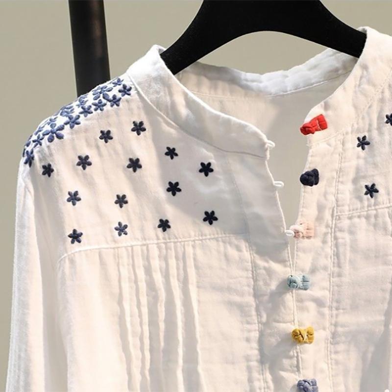 Color Disc Button Shirt White Pullover Shirt Female Spring and Summer Shirt Korean Loose Casual Shirt Top
