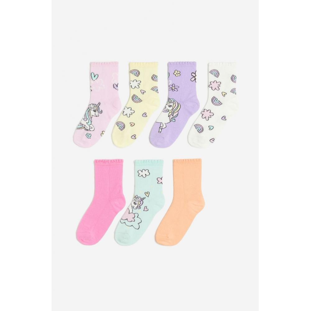 

H M 7 pair sock set light pink unicorn