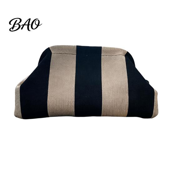 Woven Clutch Purse Women Striped Purse, Large Capacity Kiss Lock Makeup Case Cosmetic Pouch, Summer Beach Vacation Evening Dumpling Bag Toiletry