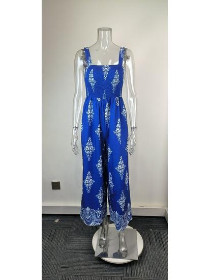 2025 Summer Women's Printed Casual Loose Short Sleeve Jumpsuit