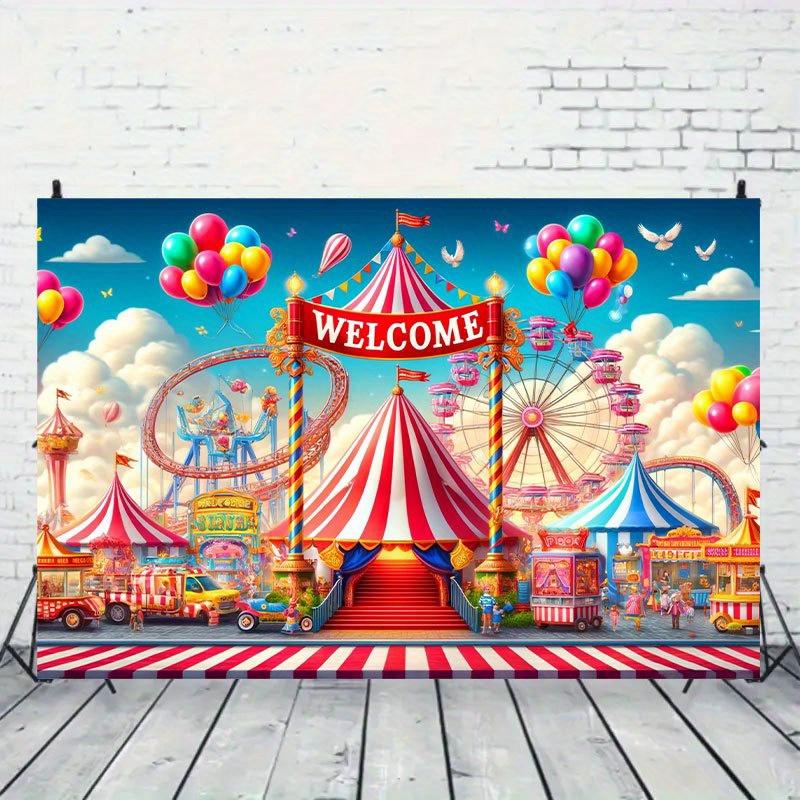 A Vibrant Amusement Park Welcome Banner - Large-sized Polyester Fiber Party Backdrop, Party Decorations