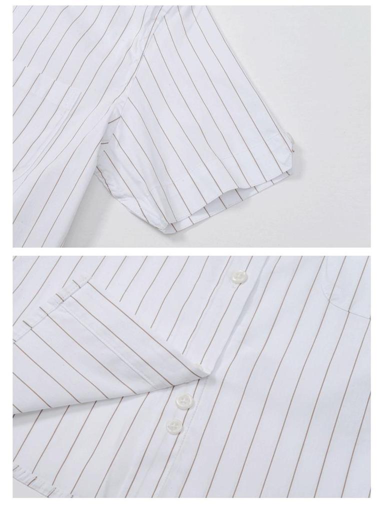 TBJL Women's White Pinstripe Campus Style Short Sleeve Blouse