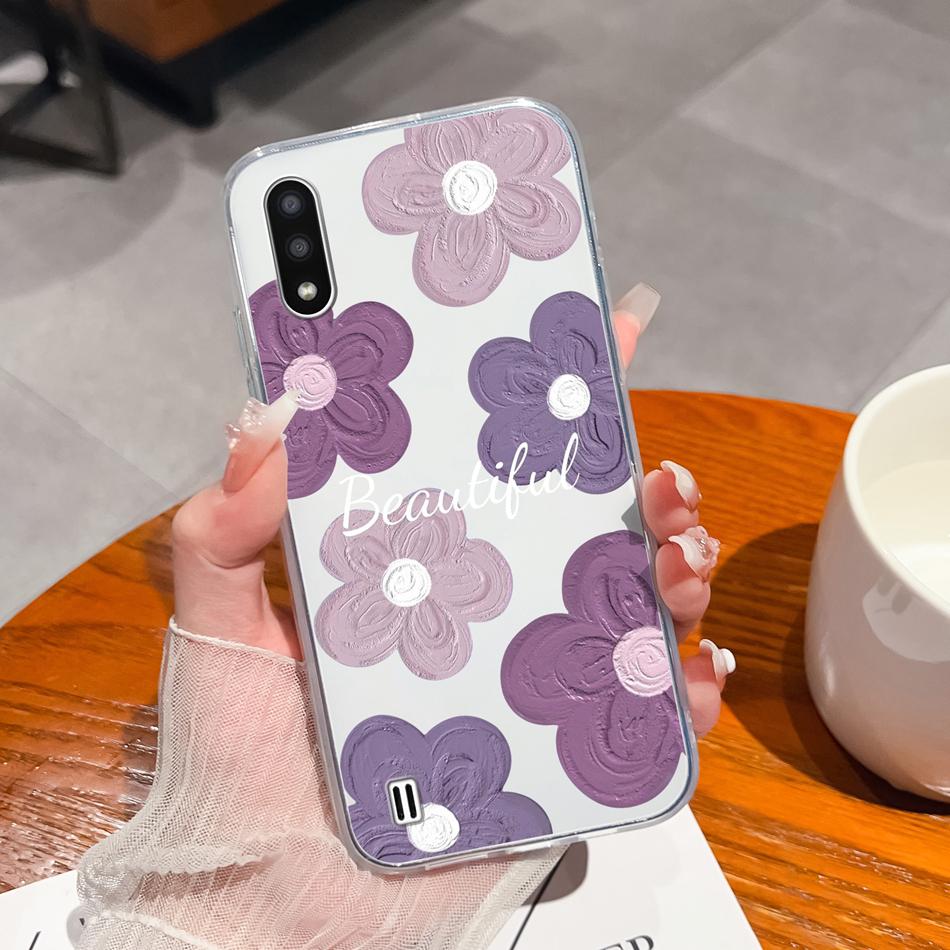 For Samsung Galaxy A01 M01 Core Case Gradient Flowers Soft TPU Silicone Phone Cases For Samsung A 01 M 01 Protective Back Cover