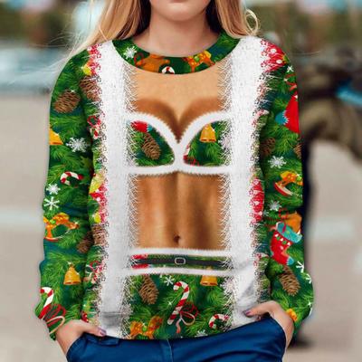 Women Men Unisex Funny Ugly Christmas Crewneck Sweatshirt Novelty 3D Graphic Long Sleeve Sweater Hooded Sweatshirt Women Warm