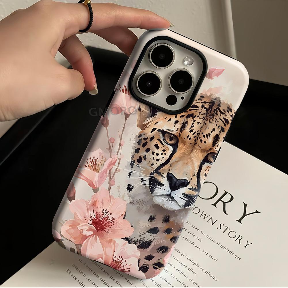Hot-selling mobile phone case in Latin America Cheetah flower protective case iPhone17 with magnetic mobile phone case Apple 16 women's case