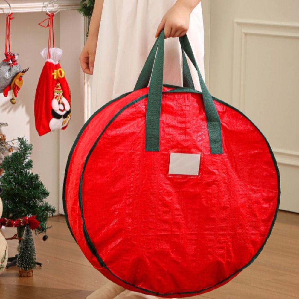 Durable Foldable Christmas Wreath Storage Bags Waterproof Dustproof with Handles Decoration Storage Bag Round Garland Bags