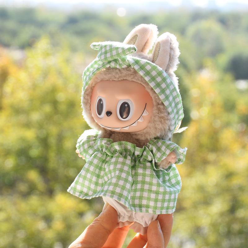 17cm Plaid Dress with Hairband for Vinyl Dolls