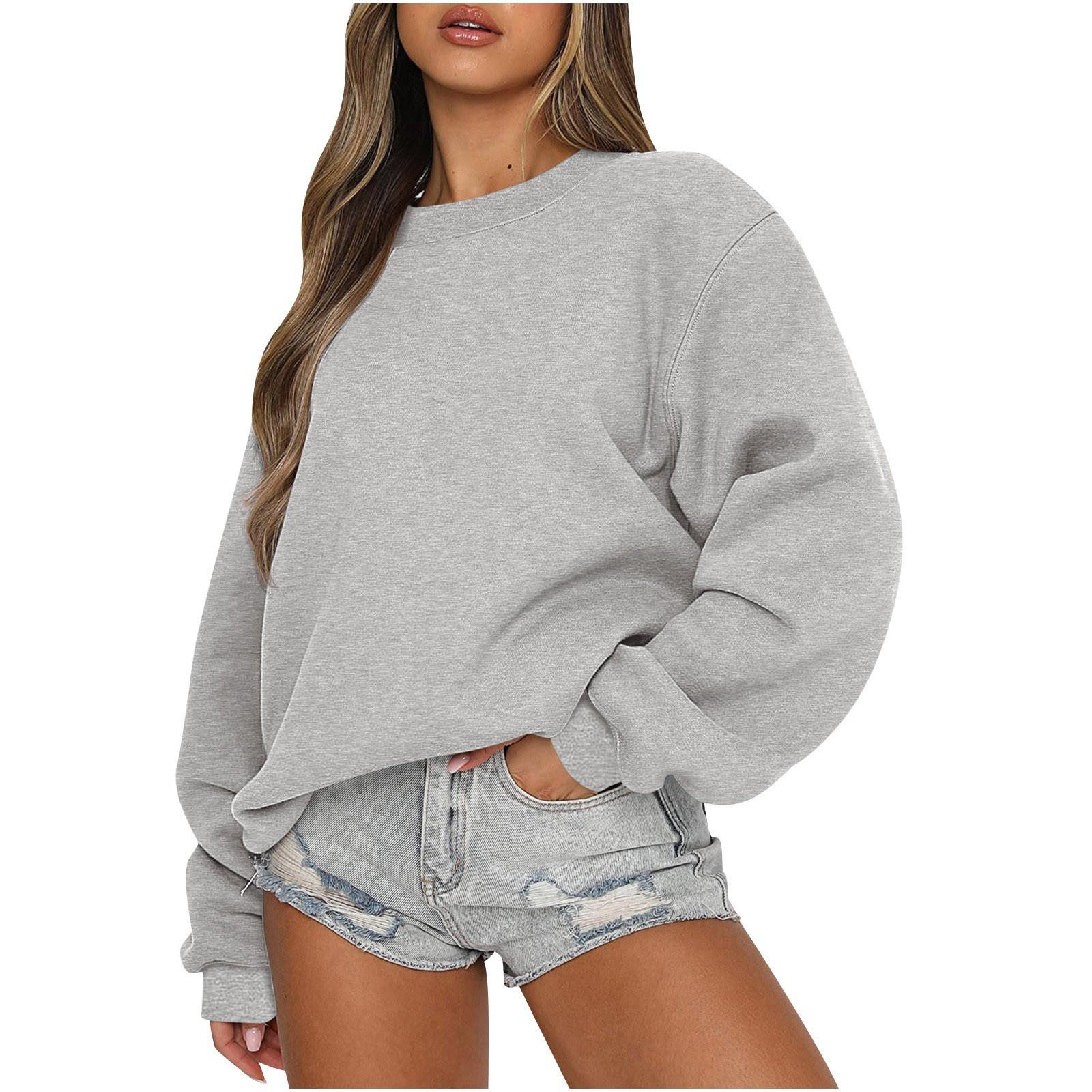 

Женские осенне-зимние топы, женская толстовка с длинными рукавами, повседневные флисовые топы с круглым вырезом, свободный крой, половер XXL серый