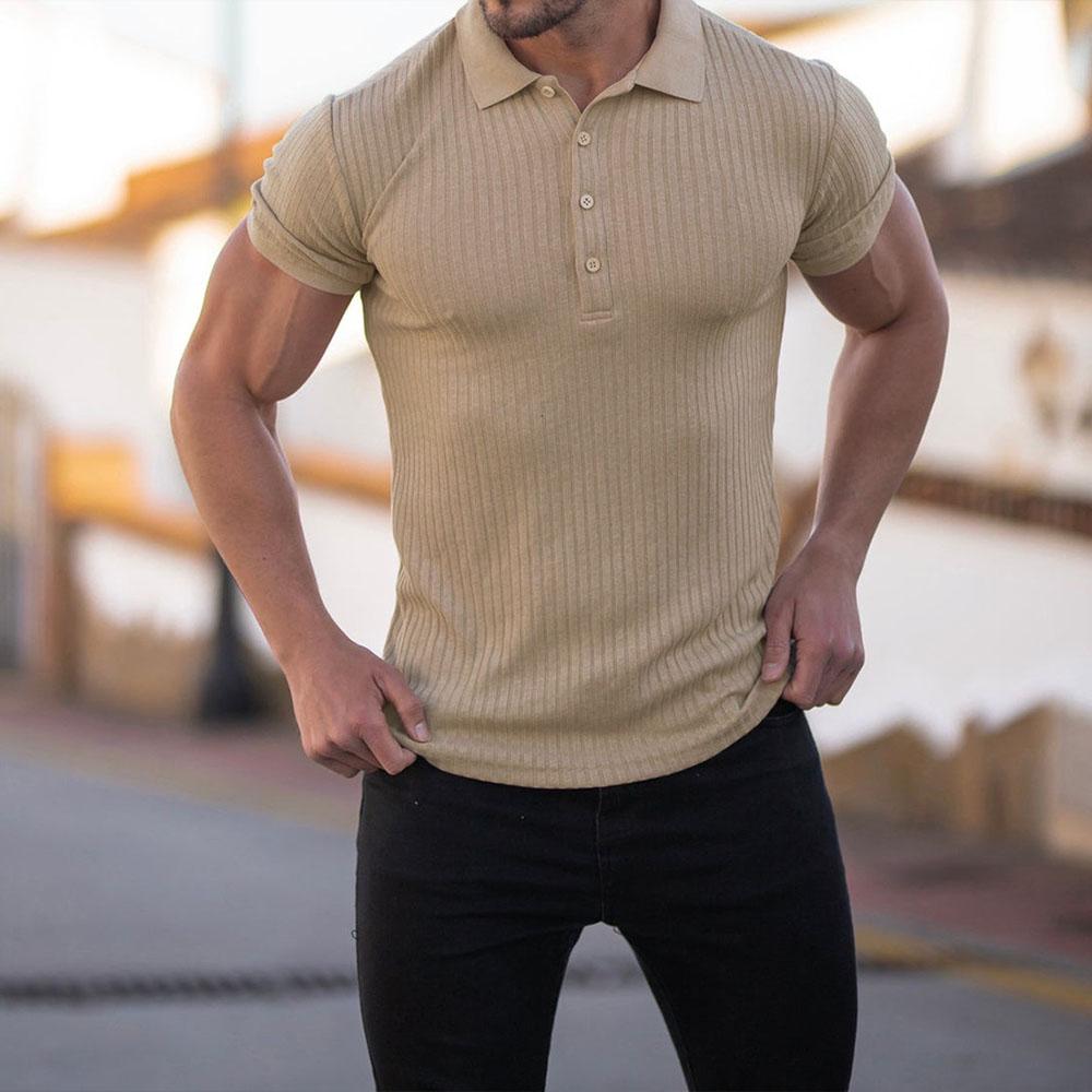 Men Polo Shirts High Elastic T-shirt Short Sleeve T Shirt Male Gym Sportswear Stripped Polo Men Clothing