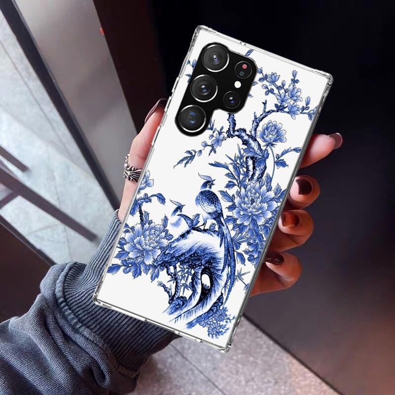 

Blue And White Porcelain Phone Case For Samsung Galaxy S23 S24 S25 Edge S26 Ultra S22 + S21 Plus S20 FE Cover Silicone Print She Samsung S24 FE