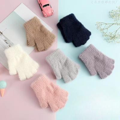 Winter Thickened Coral Velvet Half Finger Gloves Solid Color Simple and Fashionable Plush Knitted Gloves Velvet Warm Gloves