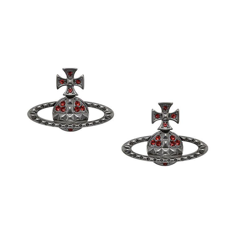 Vivienne Westwood Mayfair Mini Bas Relief Studded Planet Embossed Earrings Women earrings Gunmetal-Gray Brass Crystal 8050889743750 Basic Packaging-Dust Bag+Box