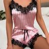 Two Piece Women's V-Neck Sexy Lace Suspender Pajama Shorts Set Casual Women's Sleeveless Sexy Pajama Set