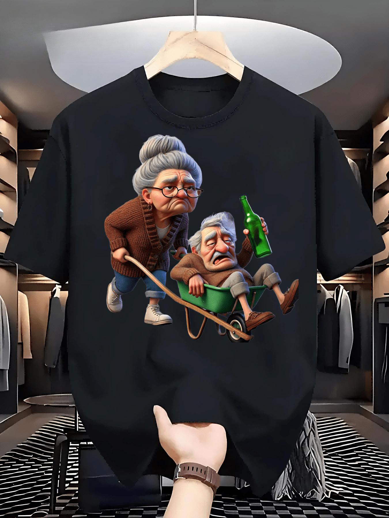 

Funny Grumpy Grandpa & Grandma Matching Couple T-Shirt - Soft Breathable Loose Fit Vintage Cartoon Print Tee with Elderly Characters M