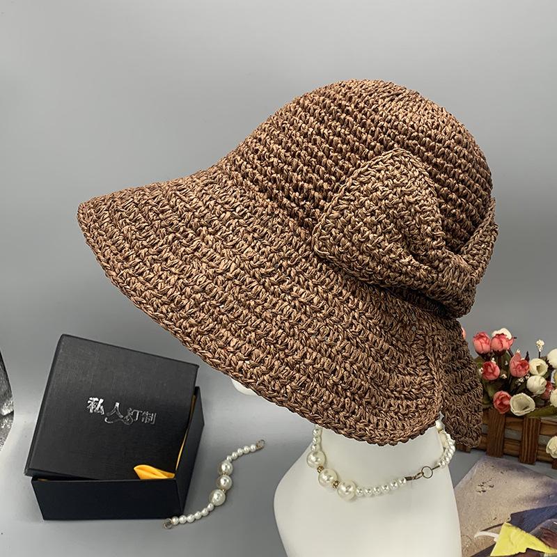 Big Brim Bow Bucket Hat Foldable Visor Beach Hat Small Edge Split Straw Hat Summer Sun Protection