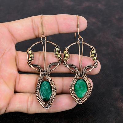 Faceted Zambian Emerald Earring Copper Wire Wrapped Earrings Gemstone Jewelry Handmade Brand New Earrings Unique Copper Jewelry Wedding Gift