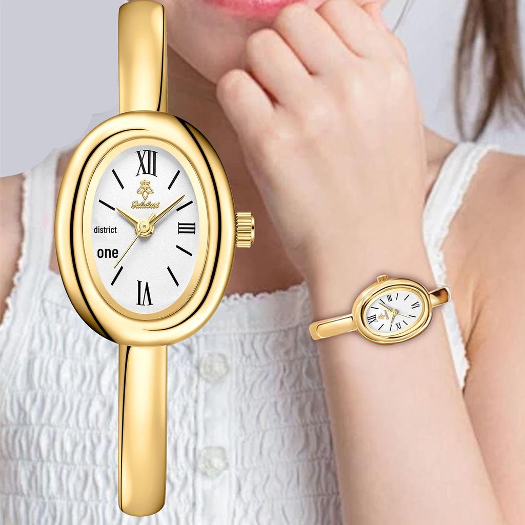Yalalusi Gold Vintage Damen Minimalistische Quarz Oval Armbanduhr