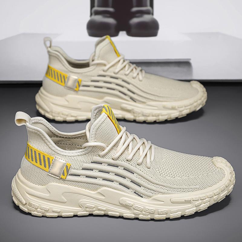 

New summer leisure sports fly-woven hollow mesh breathable lightweight soft sole thin mesh shoes 44 standard sneaker size бежевий