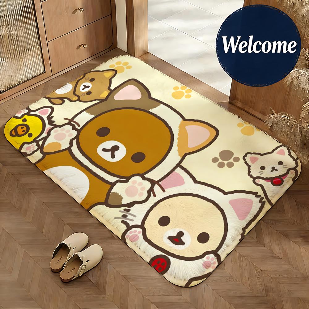 Soft Flannel Floor Mat Character Rilakkuma Floor Mat Non-Slip Absorbent Doormat Bathroom Bedroom Home Decor Rug