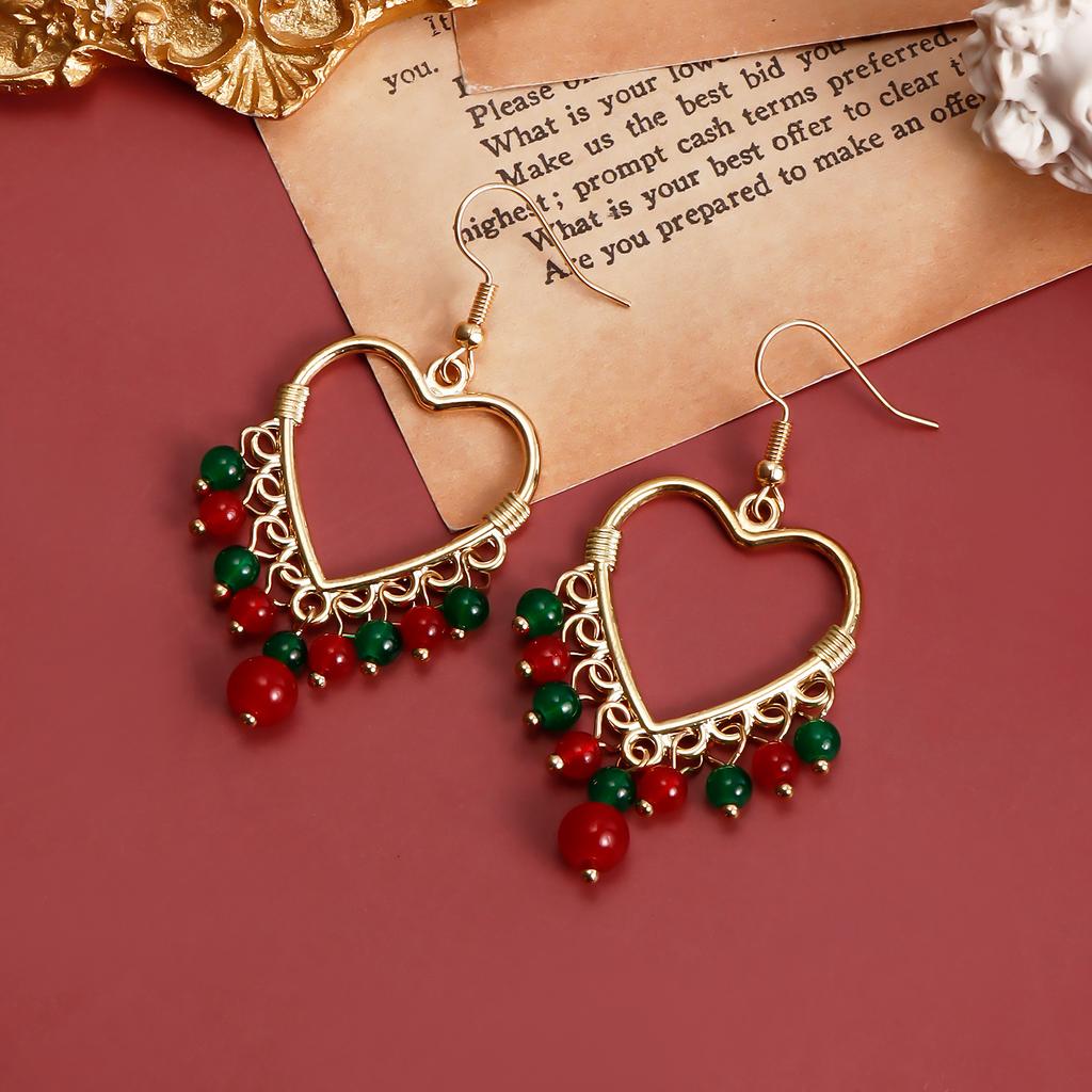 Foreign Trade Special Jewelry Christmas Hollow Big Love Fringed Colored Crystal Earrings Ear Hanging Women'S Style Earrings