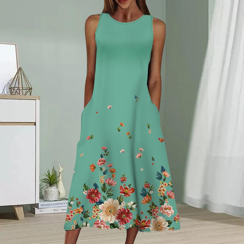 

Летнее модное сексуальное платье без рукавов, мягкое повседневное платье с принтом 3D и красочными падающими цветами, платье без рукавов на бретельках 8XL зелёный