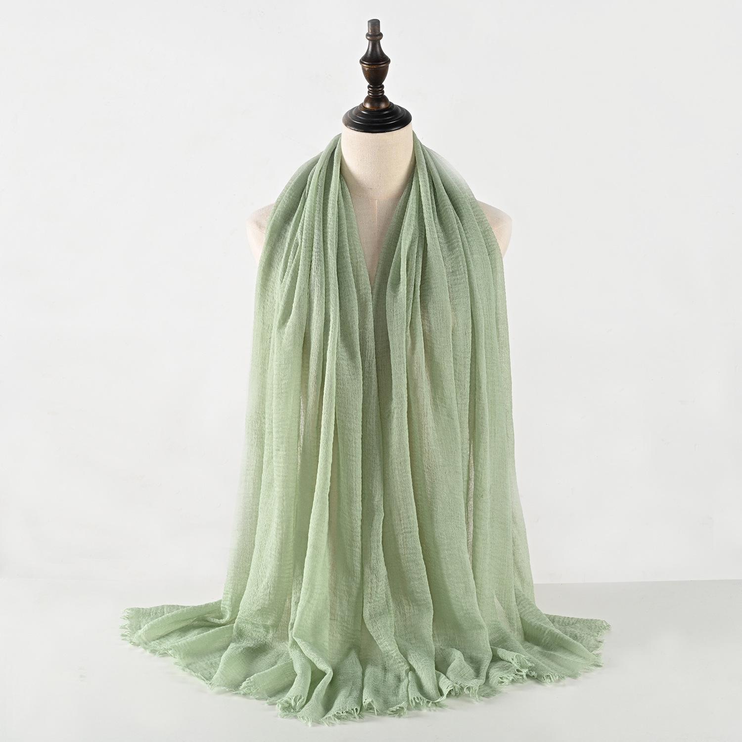 Плиссированный Хлопково-льняной Мятый Бахромчатый Малазийский Платок-шарф