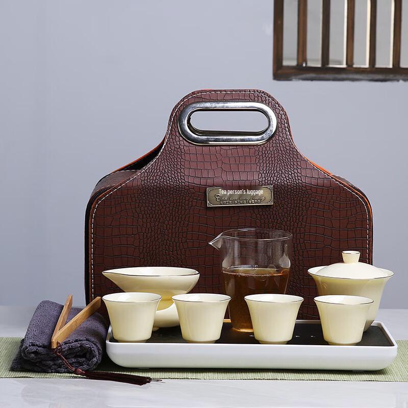 

Yellow Gem Mutton Fat Jade Porcelain Gaiwan Tea Set