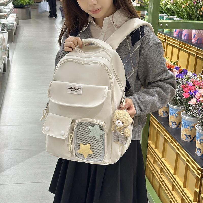 Campus Schoolbag Women's Large Capacity Backpack Student Solid Color Backpack