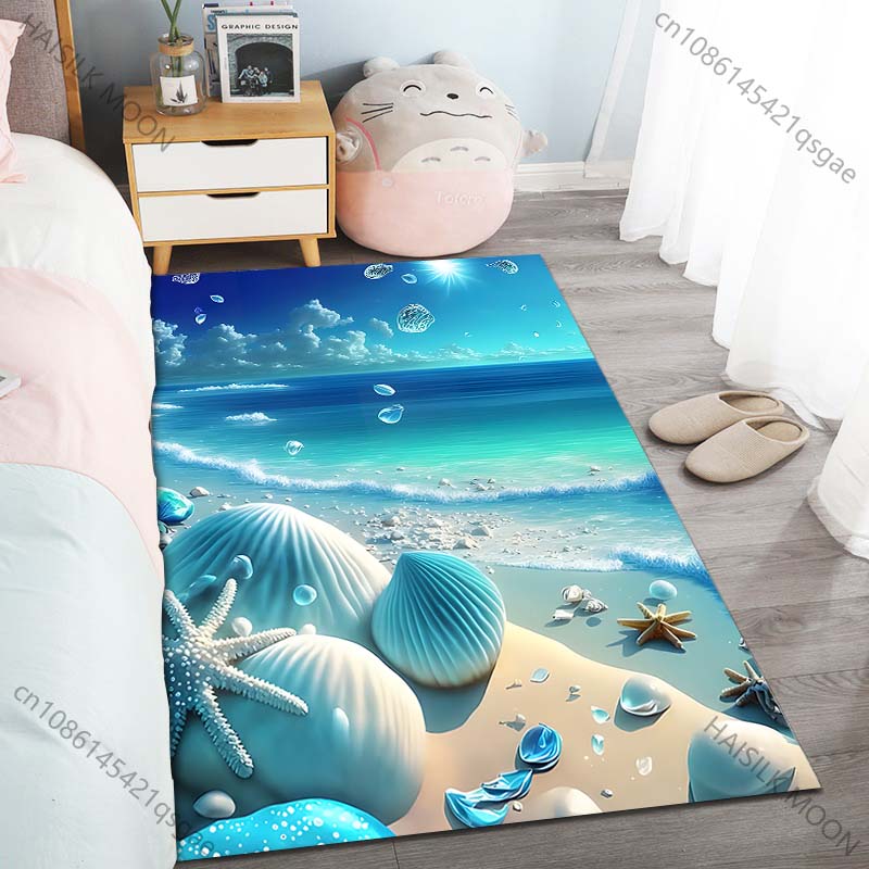 New product Beach shells and starfish Carpet for Living Room Bedroom Bedside Floor Mat Cloakroom Children Playing Mat Area Rug