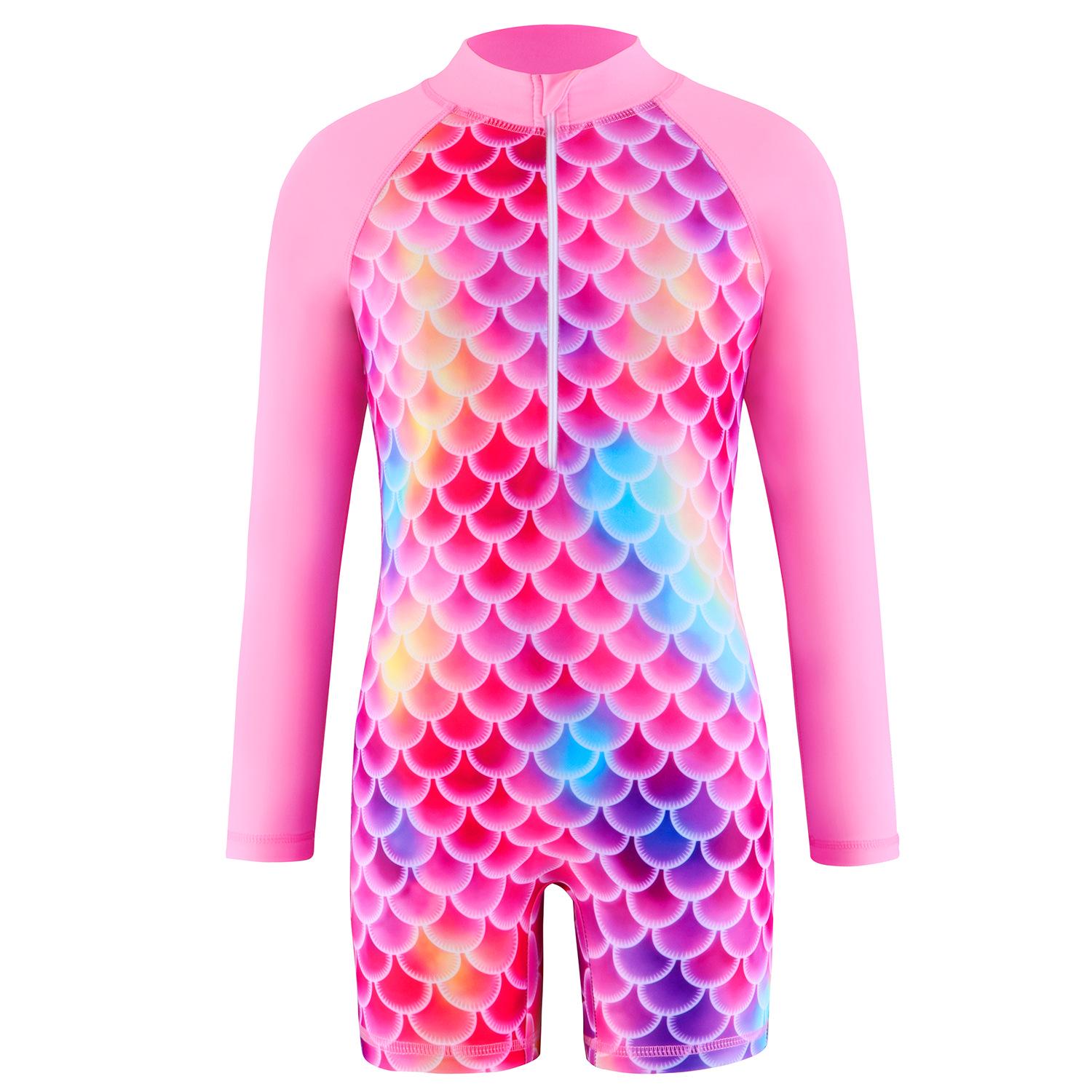 

Girls Mermaid Long-Sleeve One-Piece Sun Protection Swimsuit for Surfing 110cm