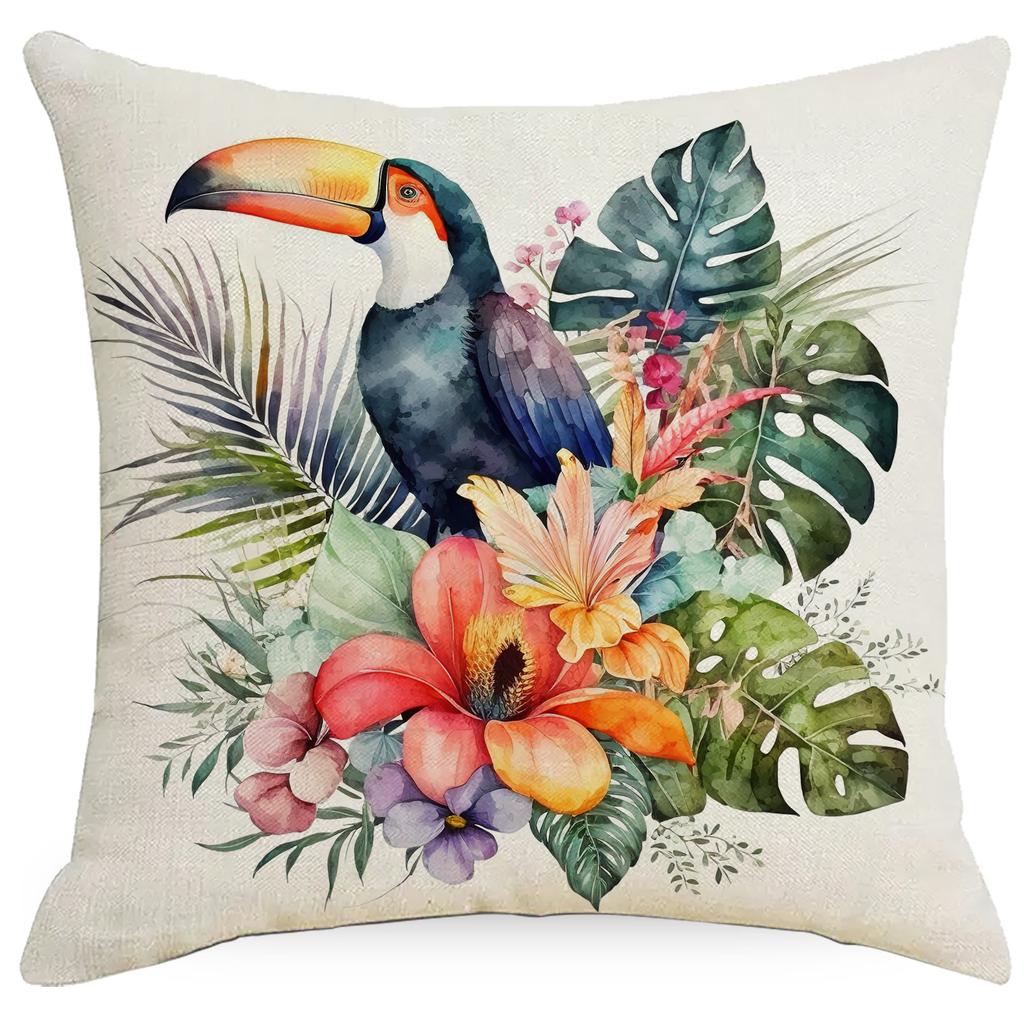 Sommerblumen, Flamingo, Kolibri-Pflanzen-Kissenbezug, Heimsofa-Kissenbezug