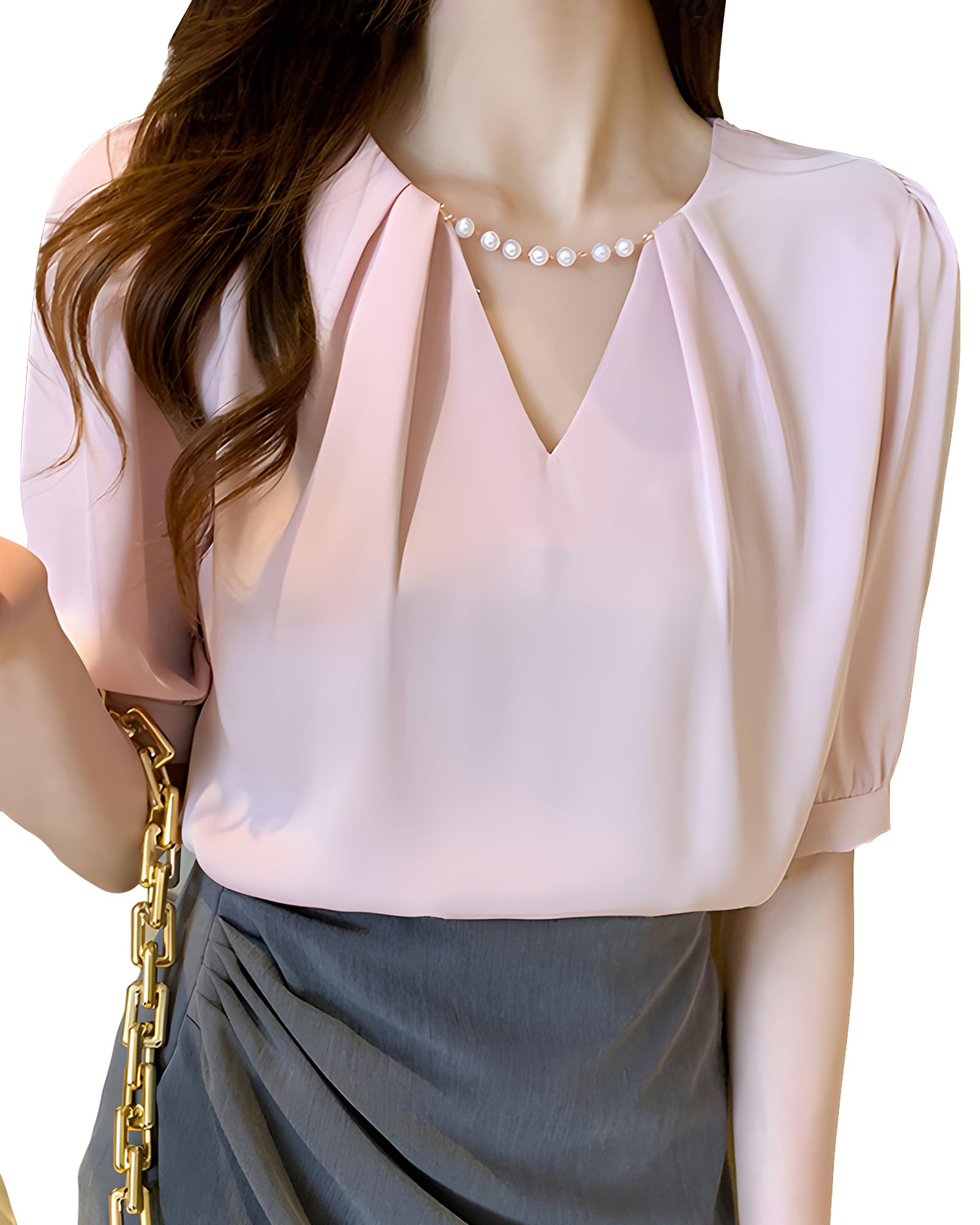 

Рубашка Блузка Короткий рукав Летняя Шифоновая блузка Элегантные топы Свободный крой Закрывает Взрослый Стильный Элегантный Универсальный Повседневная одежда Офис Повседневный Для поездок розовый