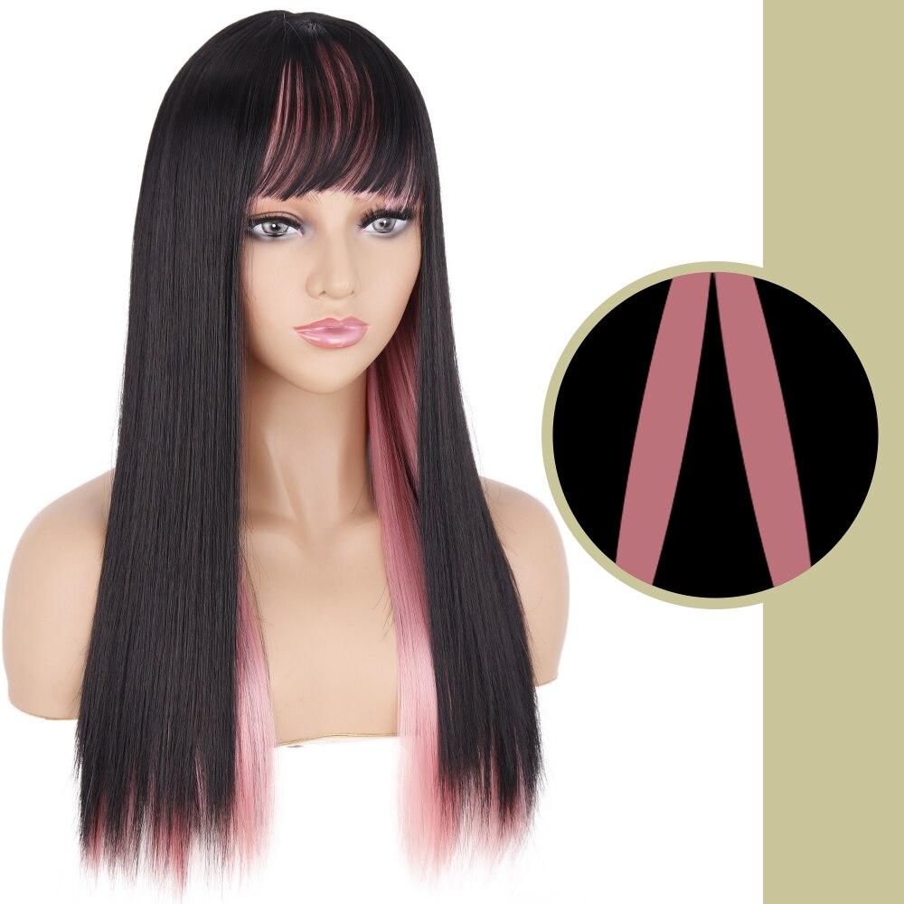 MERISIHAIR Synthetic Long Straight Black Wigs For Women With Bangs Lolita Cosplay Daily Party Heat Resistant Fibre Wig