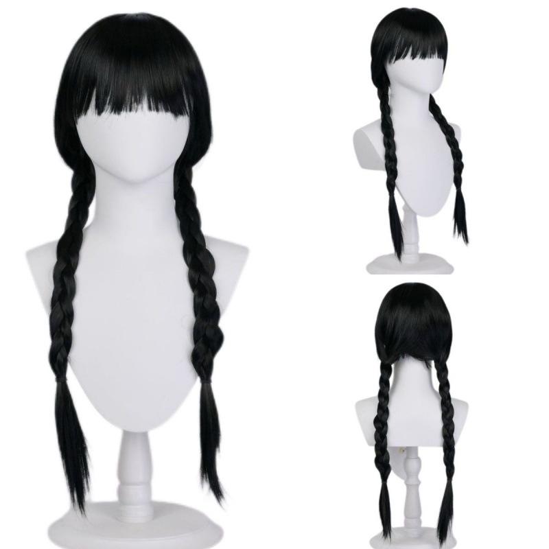 Wednesday Costume Wig - Black Straight Braid with Bangs for Performance
