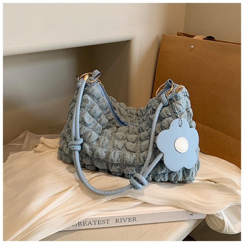 Bubble Flower Portable Cylinder Bag Women's New Japanese and Korean Girls One Shoulder Hand Carry Bento Bag Contrasting Color Design