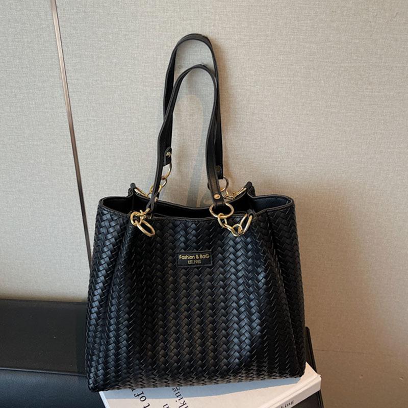 

Bag Women s New Fashion Women s Bag Large Bag Commuter Large Capacity Shoulder Bag Woven Bag чёрный