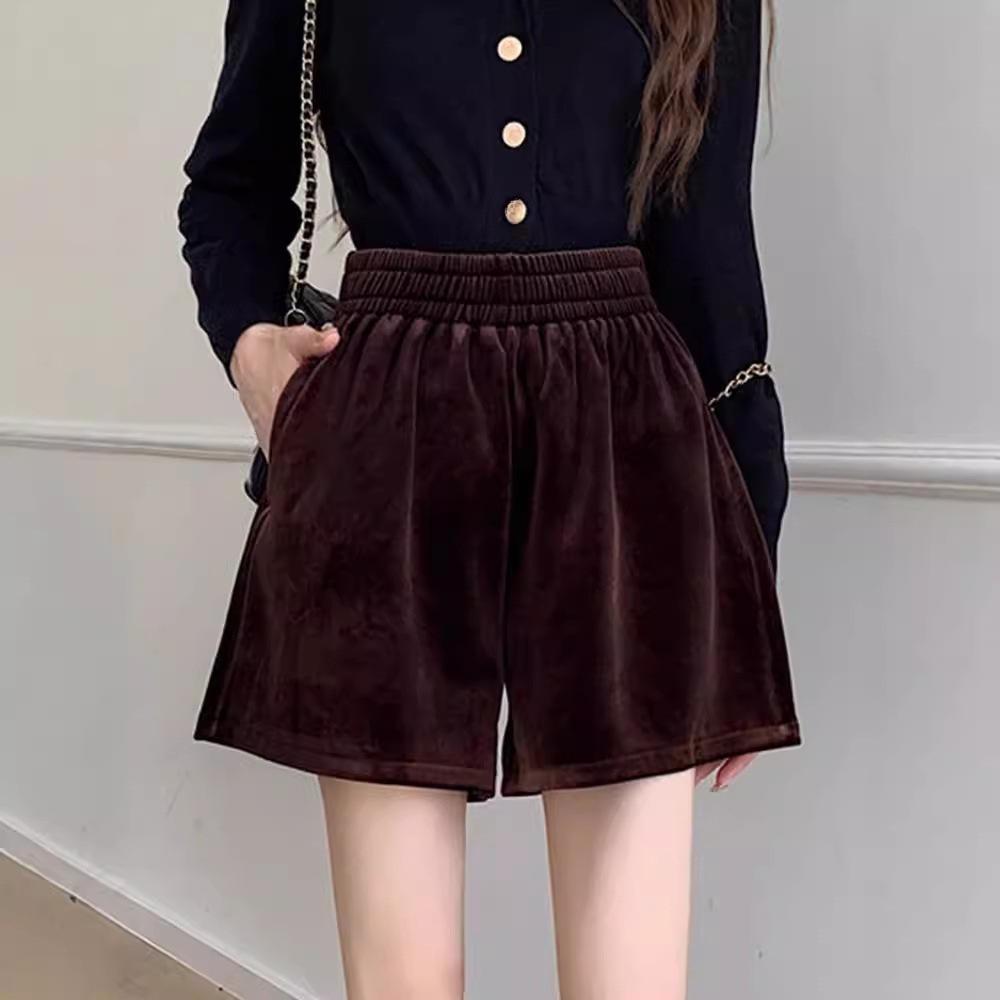 

Golden Velvet Women s Winter Shorts: Black European-Style, Casual Loose Fit, High Waist. S