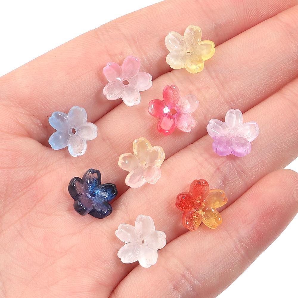 50pcs 10.5mm Cherry Blossom Lampwork Beads Colorful Glass Loose Bead For Jewelry Making DIY Crafts Bracelet Necklace Accessories