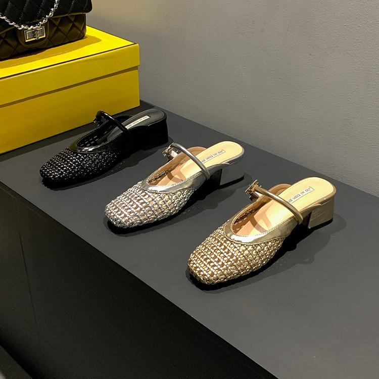 Französische gewebte hohle Absätze High Heels Tasche Kopf Halbschuhe Kinderbekleidung Sommer neu Mary Jane coole Hausschuhe