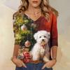 3/4 Sleeve Shirts For Women Print Christmas Tees Blouses Casual Plus Size Basic Tops Pullover