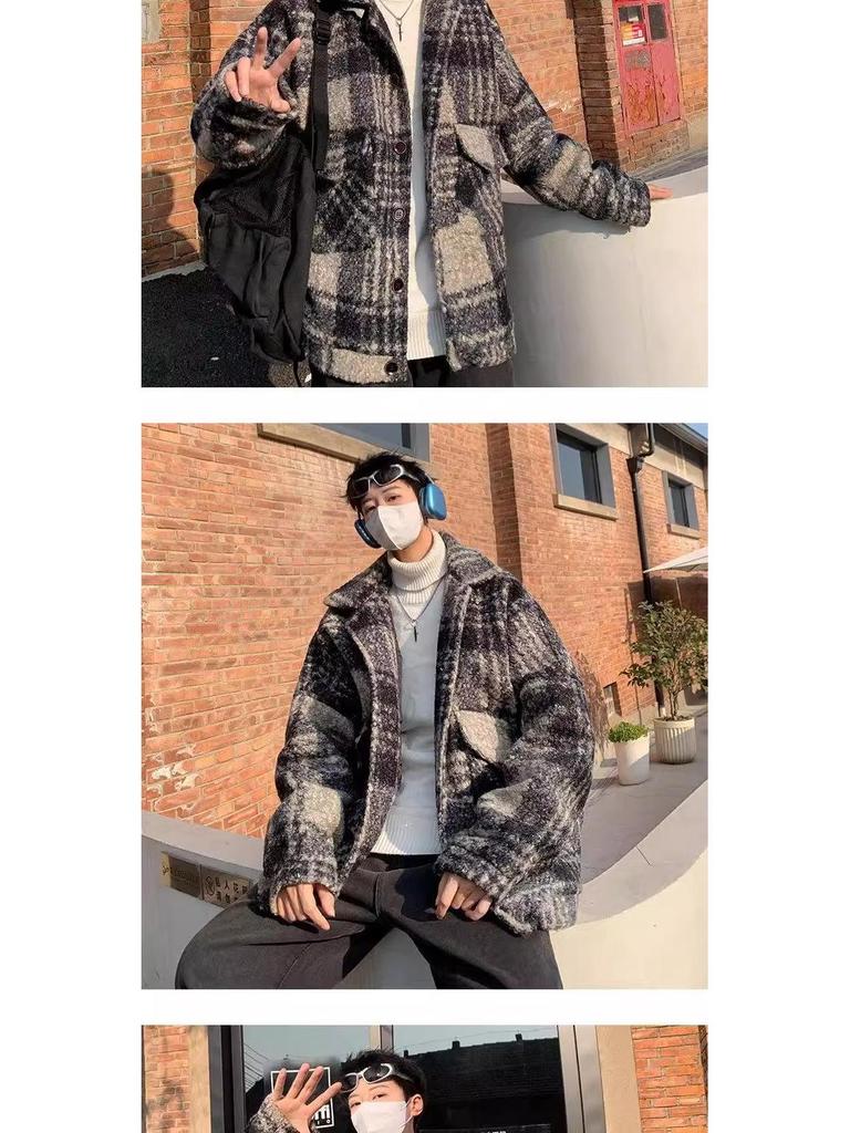 Men's Retro Lambswool Plaid Jacket - Stylish, Warm & Trendy Winter Coat