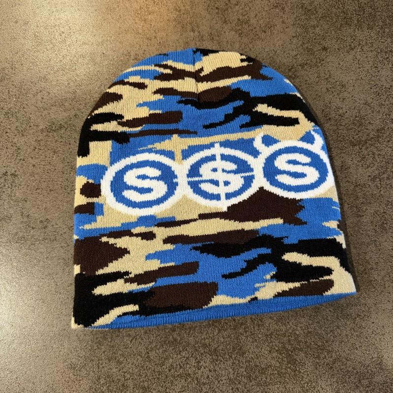 American Style Winter Knit Beanie Couples Streetwear Warm Cap With Letter Detail Unisex Camo Hat