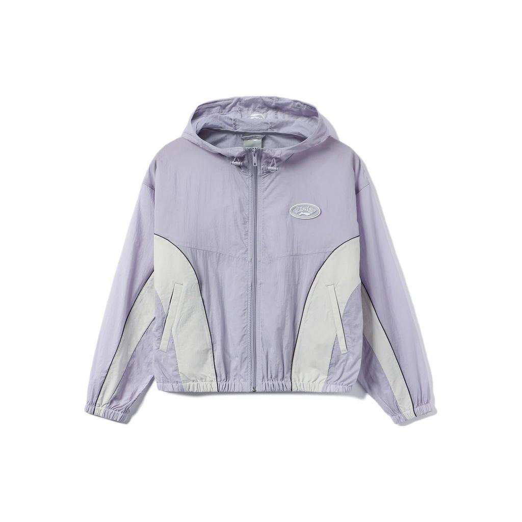 Li Ning Sports Fashion Series Spliced Letter Zipper Hooded Long Sleeve Windbreaker Women Outerwear Light-Mist-Purple AFDR768-1