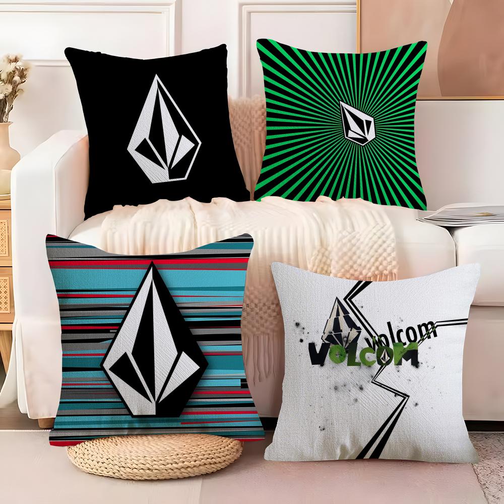 VVolcomS LOGO Cushion Cover Natural Linen Organic Fabric DoubleSided Printing Sofa Home Decor Breathable Bed Pillow