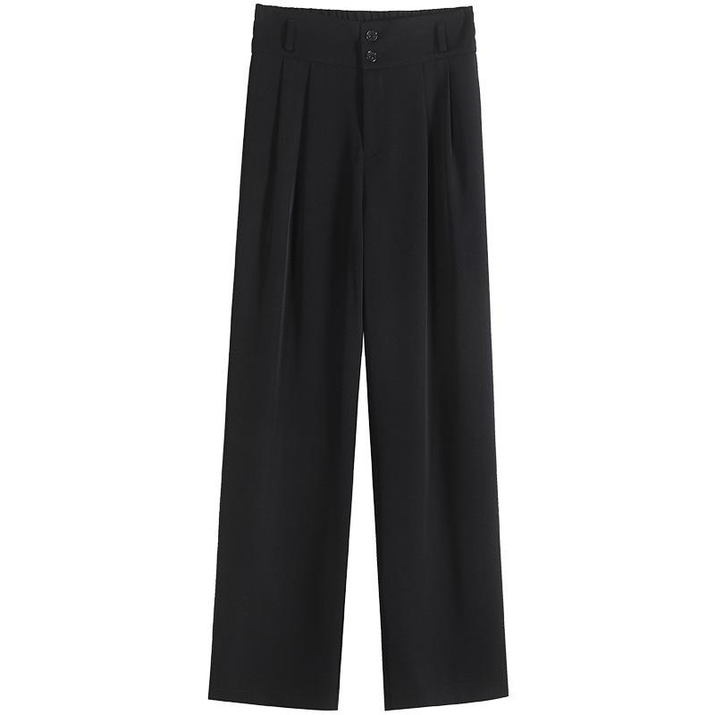 Pantaloni negri cu talie înaltă și picior larg pentru femei 2025: Subțiere, Drapat, Casual, Stil de primăvară/toamnă