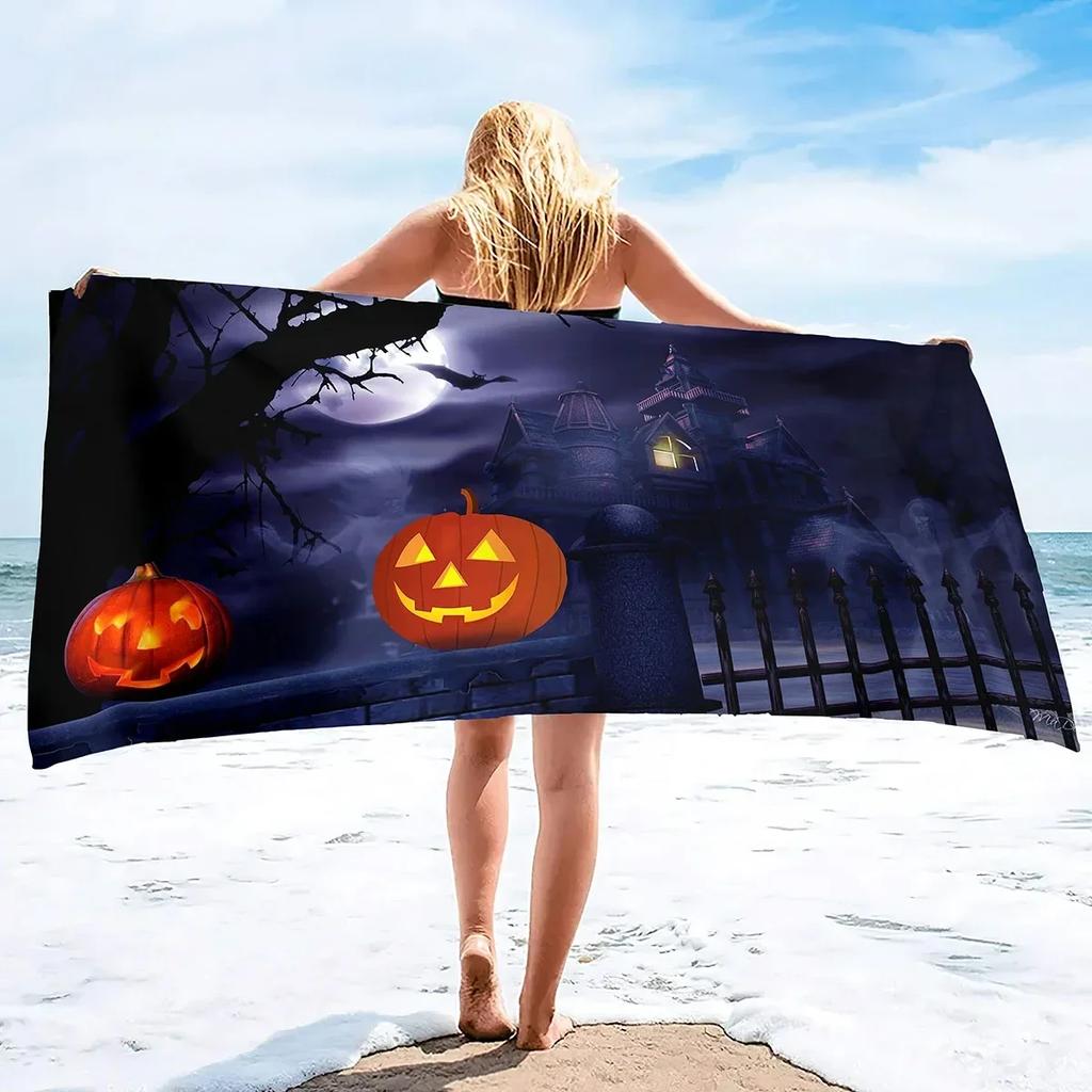Halloween Beach Towel Microfiber Ghost Bath Towels Quick Dry Towel for Swimmers Sand Proof Towels for Hotel Gym Spa Yoga Sports