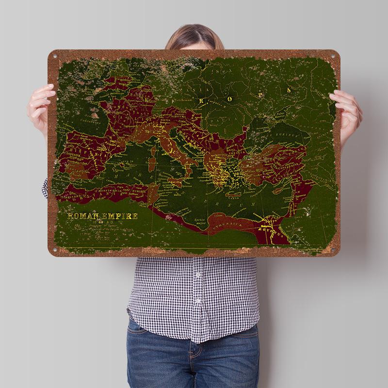 Roman Empire Vintage Map Printed Poster Customized Wall Art Retro Vintage Metal Tin Signs for Home Coffee Bar Accessories Decor