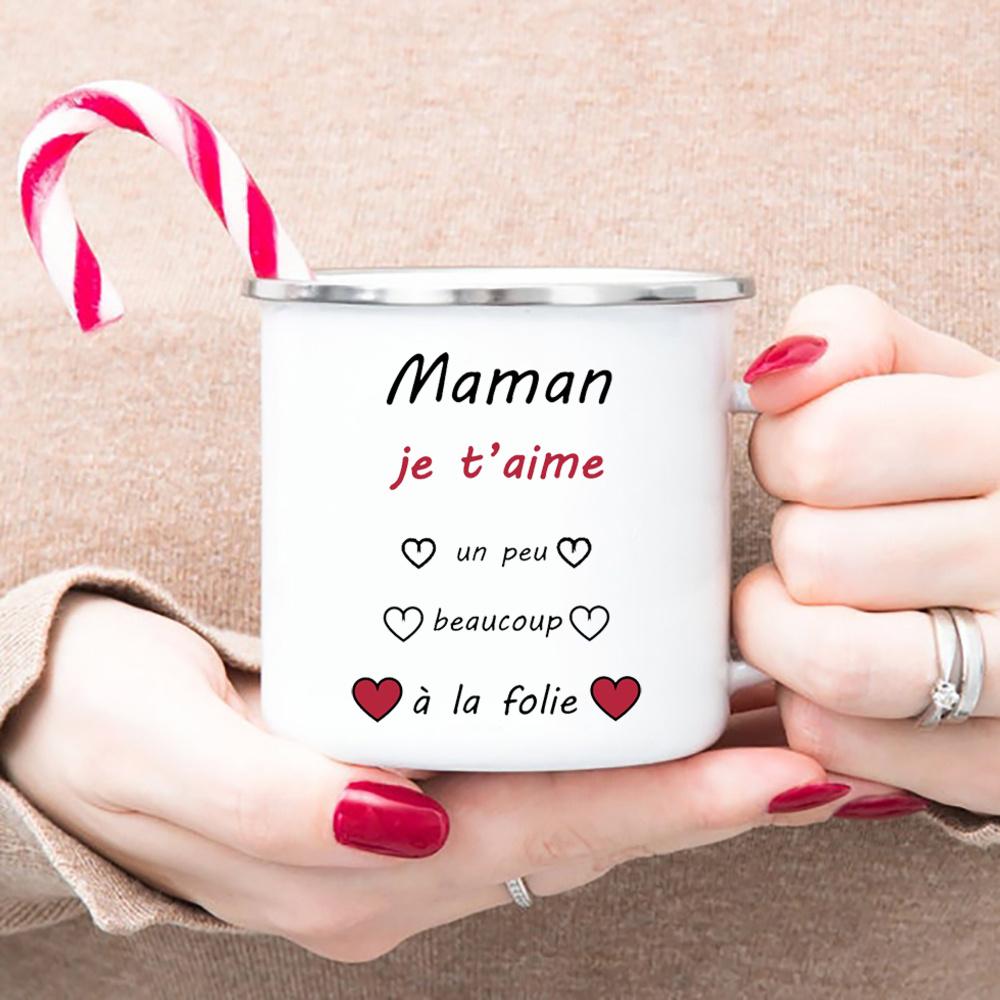 

Креативные кофейные чашки с принтом «Я люблю тебя, мама», эмалированная кружка, походные кружки, ретро-ручка, посуда для питья, лучшие подарки на День матери для женщин 360ml