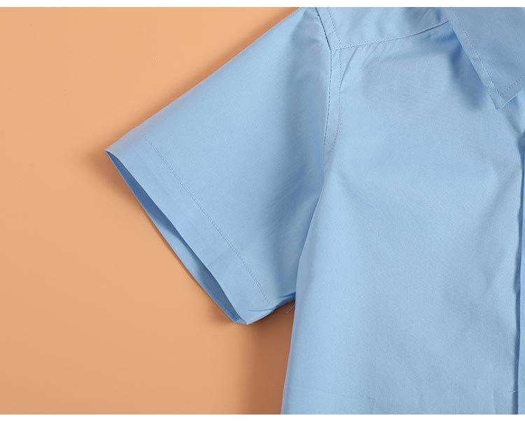 Boys' Blue Short-Sleeve School Uniform Shirt - Thin, Pure Cotton Summer Formal Wear for Middle & Big Kids
