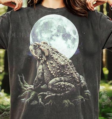 Vintage Mond Kröte 90er Grafikstil Comfort Colors® T-Shirt, Tierliebhaber Retro Frosch verblasstes T-Shirt, Natur Y2K Streetwear 2000er Kröte Geschenk